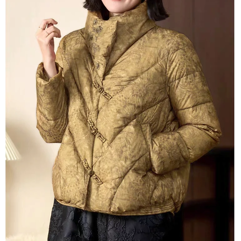 立领极简风新中式百褶女短网红中式时尚加厚羽绒服