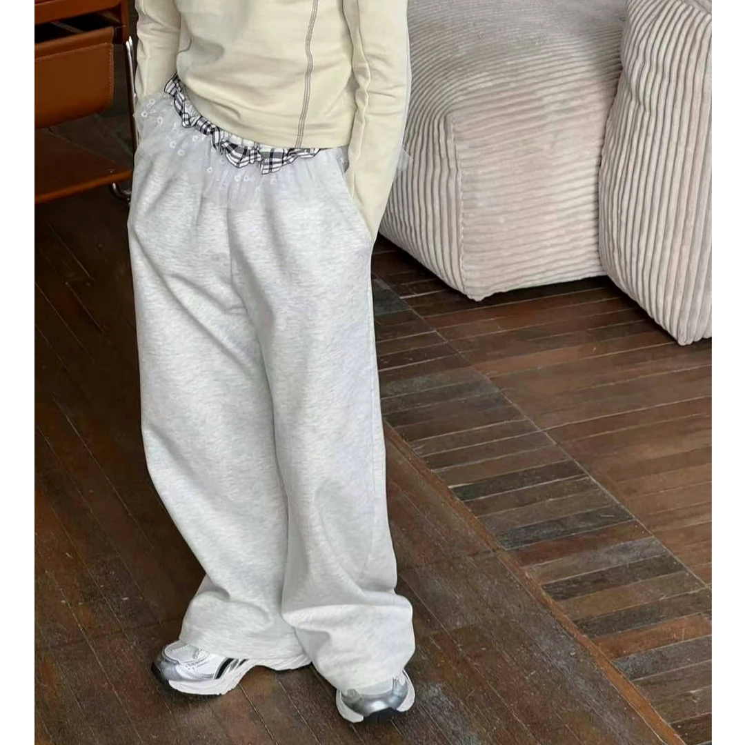 【苏舒童装】2025春新款中大童芭蕾风蕾丝花边阔腿直筒卫裤25265