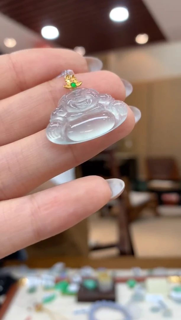 吊坠(不含链)18K金镶嵌翡翠佛公