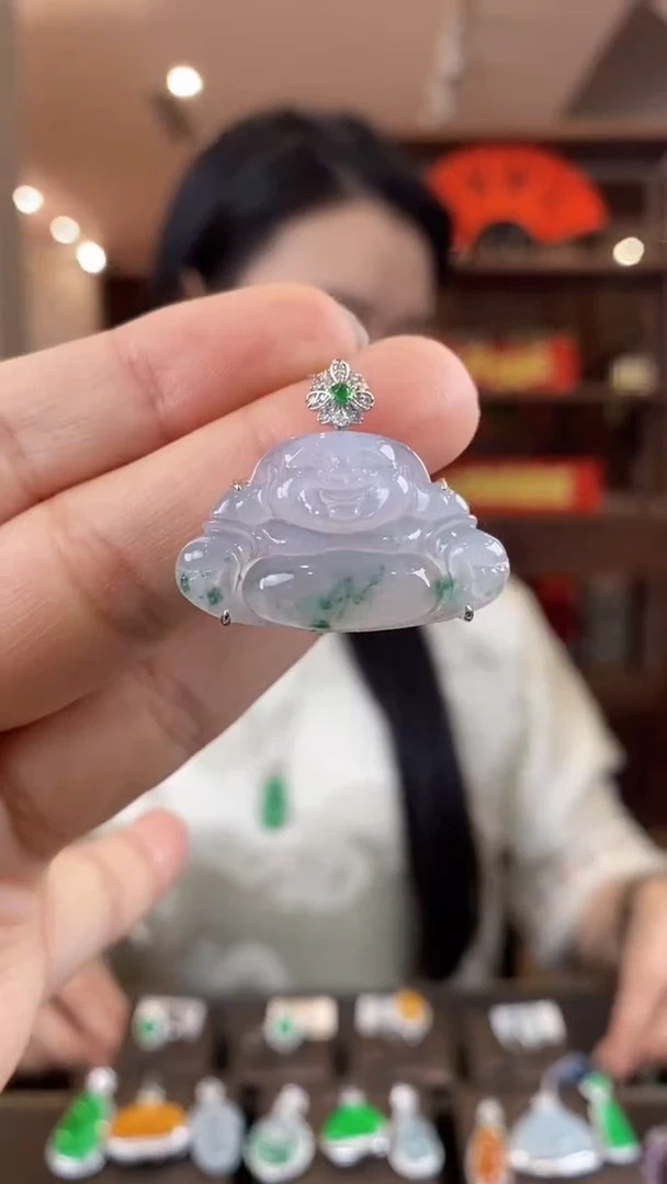 【闪购商品】翡翠吊坠(不含链)18K金镶嵌翡翠包镶佛公