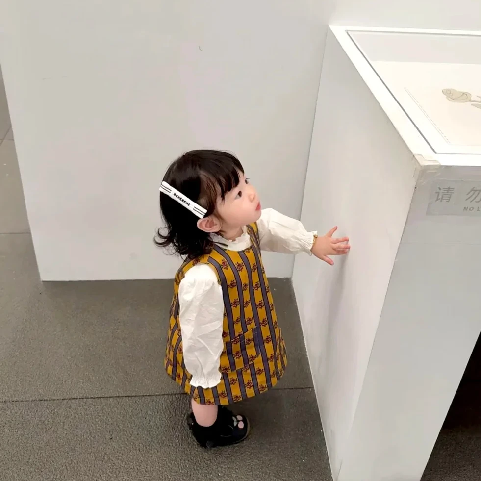 壹妈童装女童秋季新款白色衬衫洋气学院风宝宝碎花公主裙背心裙