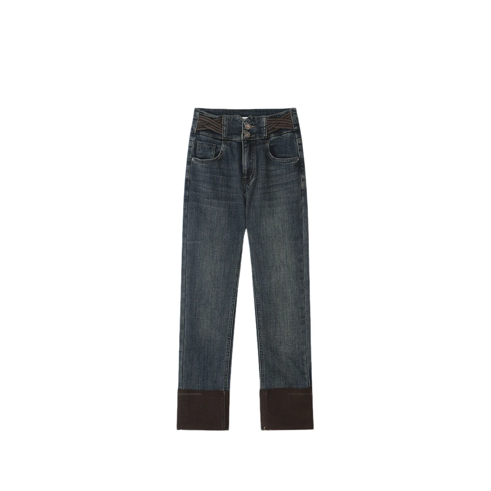 【封后轻奢设计】2024冬季新款百搭卷边烟管休闲牛仔裤588805