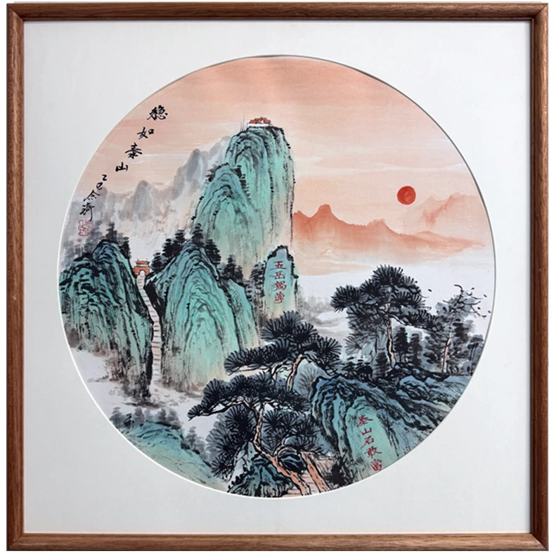 国画~稳如泰山~带框52厘米斗方~刘念琦手绘~纸本~已装裱