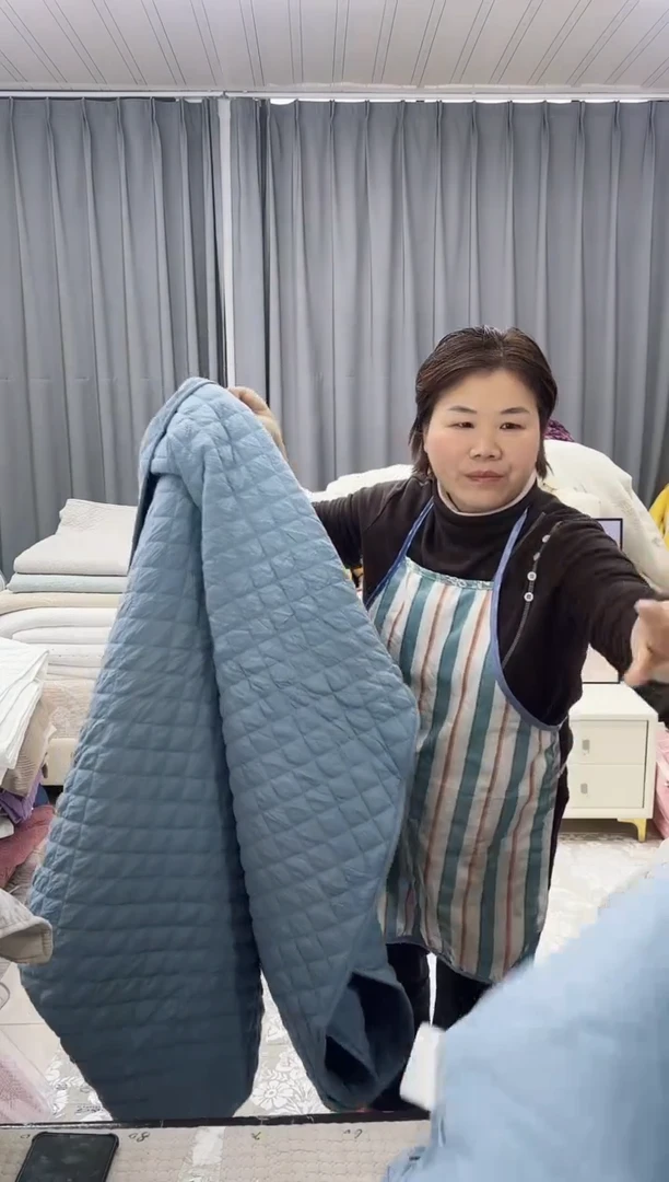 棉2.2*2.4蓝色皱皱纱三件套