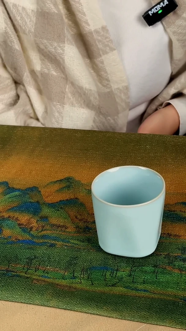 杯子瓷韩红 天青釉 方圆杯