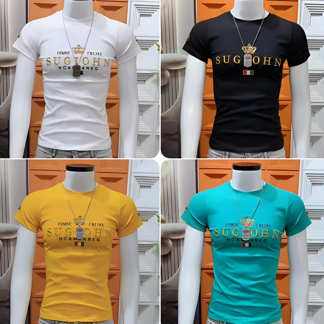 网红个性时尚高级感短袖男t恤2025爆款潮ins字母修身百搭帅气半袖