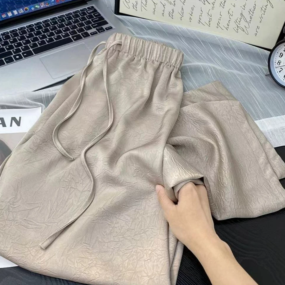 2025新款真丝纯色夏季薄款阔腿裤直筒休闲裤长裤宽松休闲