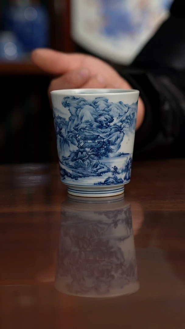 景琳藏青花山雨与来图