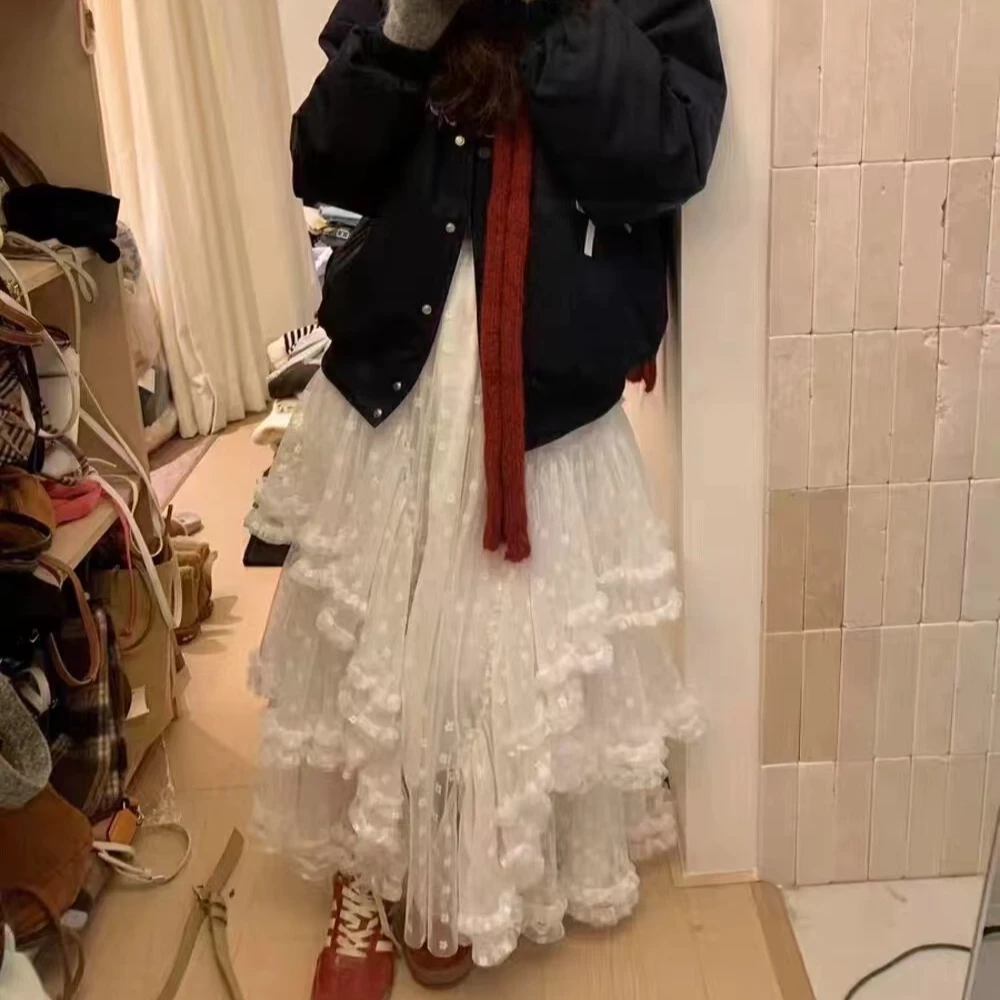 【宝儿姐优选】重工蕾丝拼接不规则网纱大裙摆高级感蛋糕裙