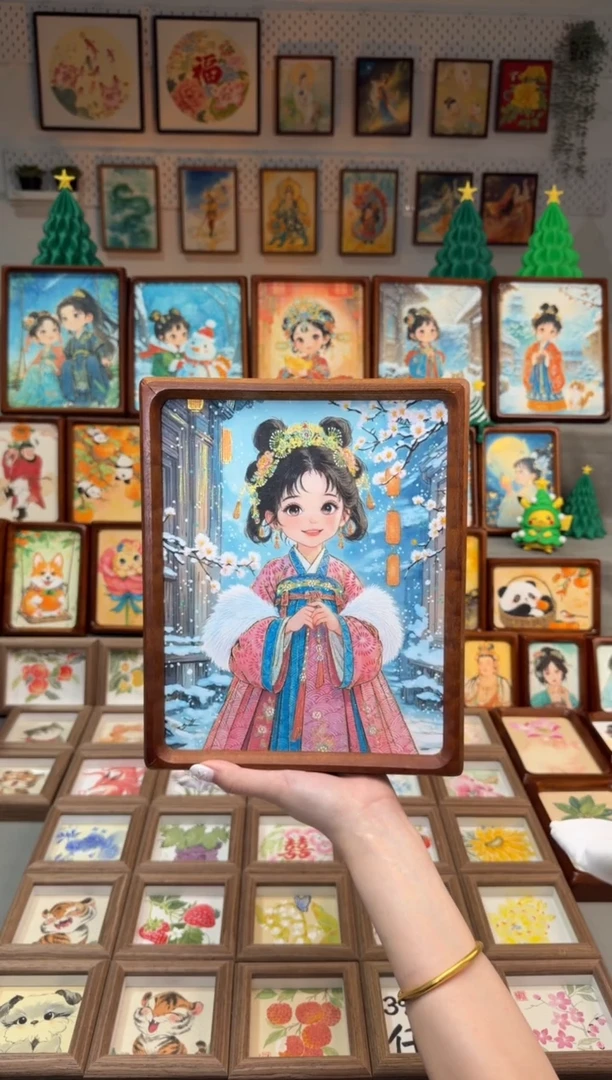 国画雪景女孩 手绘国画10