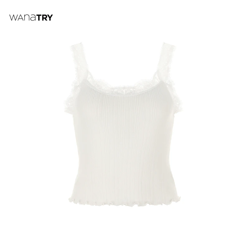【自播专享】wana try 杏色温柔氛围感蕾丝木耳边背心