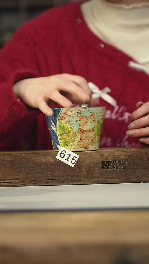 设计师手作款迷糊手绘手握杯