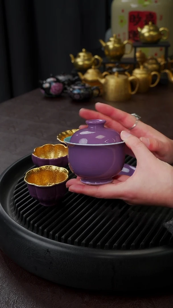 【闪购商品】杯【宜景窑紫罗兰】元宝盖碗