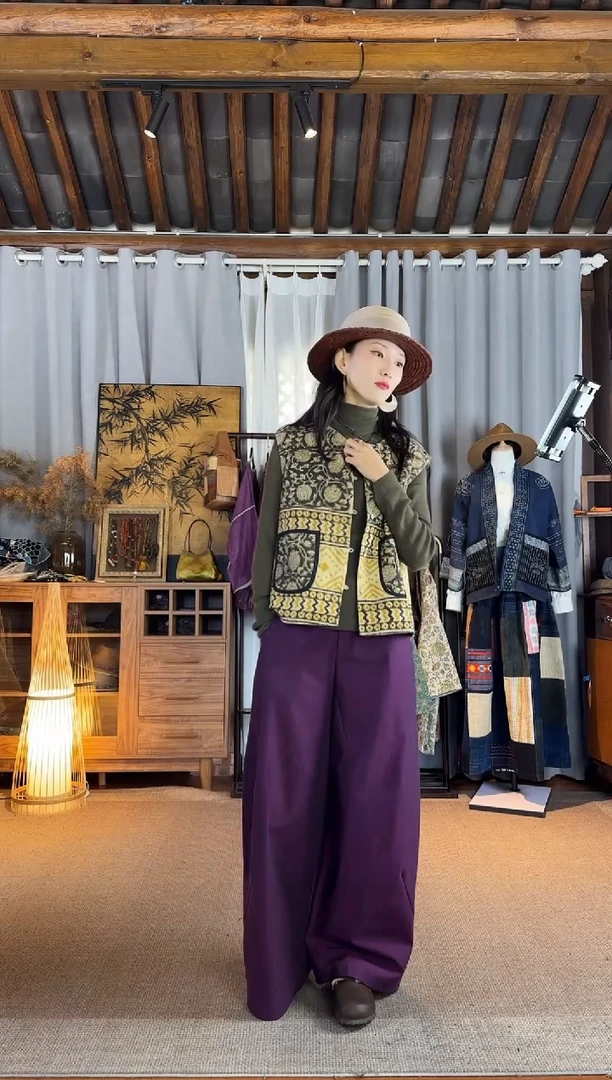 设计师款紫色猫眼裤