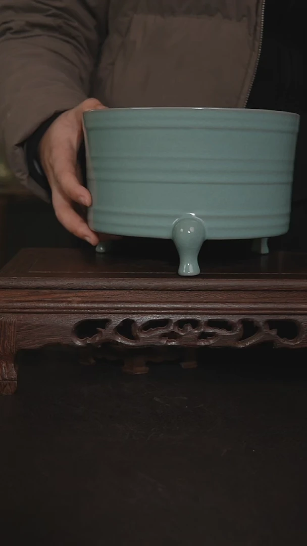 摆件瓷仿古手工三炫纹尊