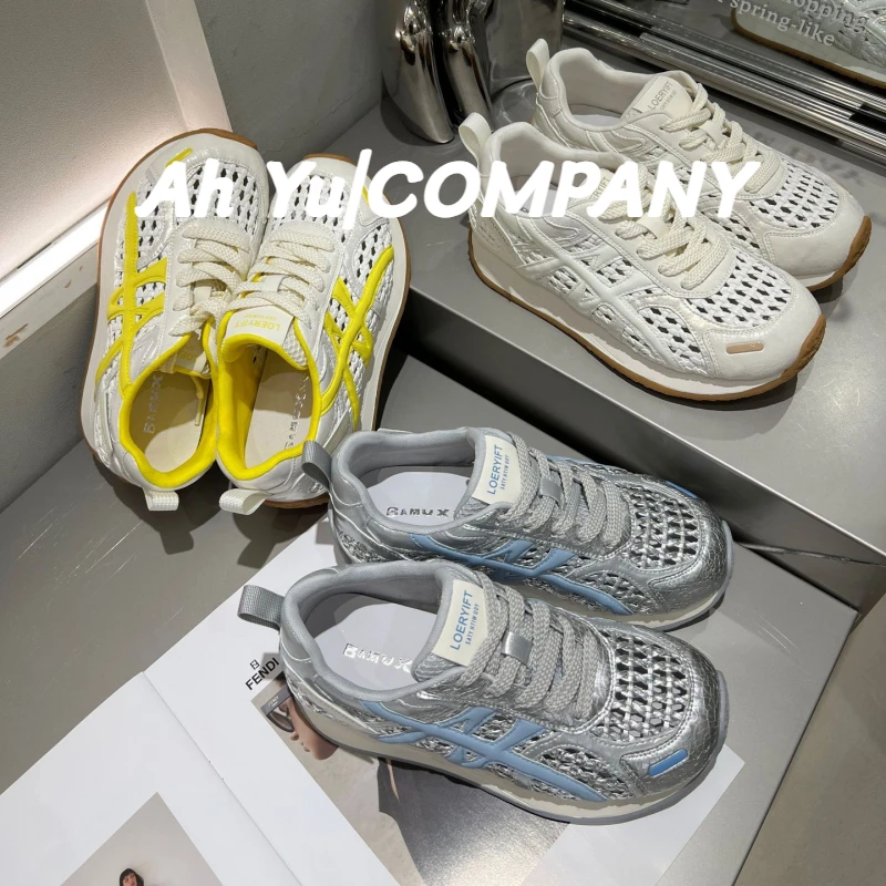 编织镂空阿甘鞋女2025年夏新款真皮百搭网面厚底透气休闲运动鞋女