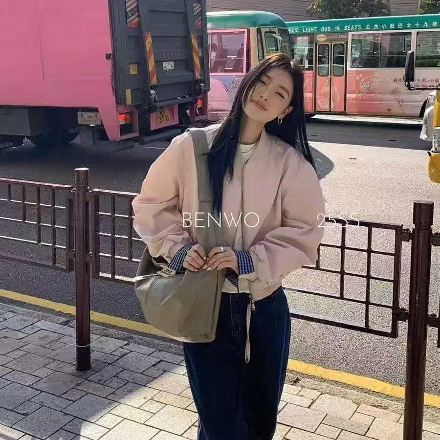 【韩版糖果】春季2025新款格子袖口撞色风棒球服外套时尚百搭小个子