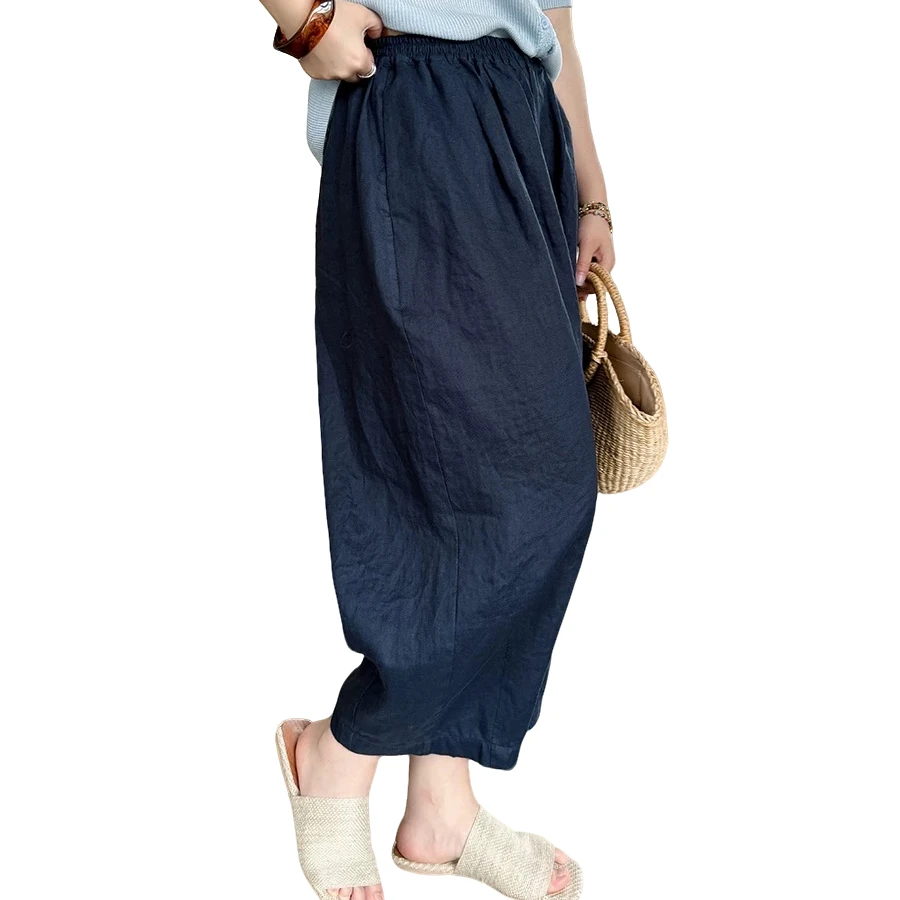 文艺风空气感遮胯显瘦垂坠宽松休闲麻料裤大码 安妮森林