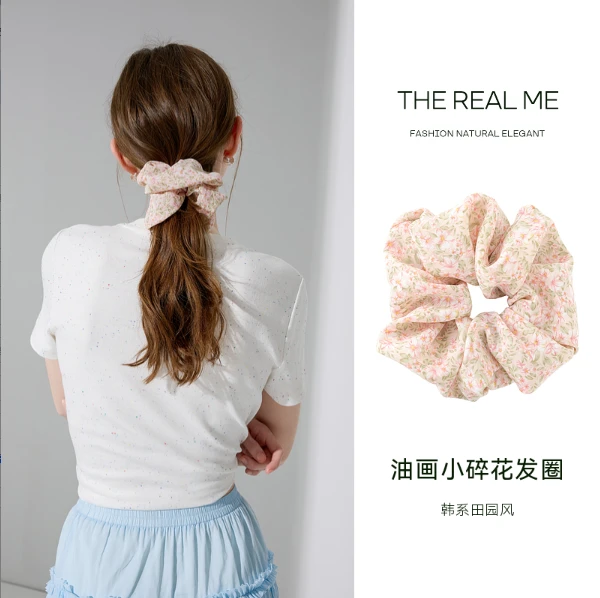 三彩新款油画风浪漫发圈百搭发饰马尾发绳