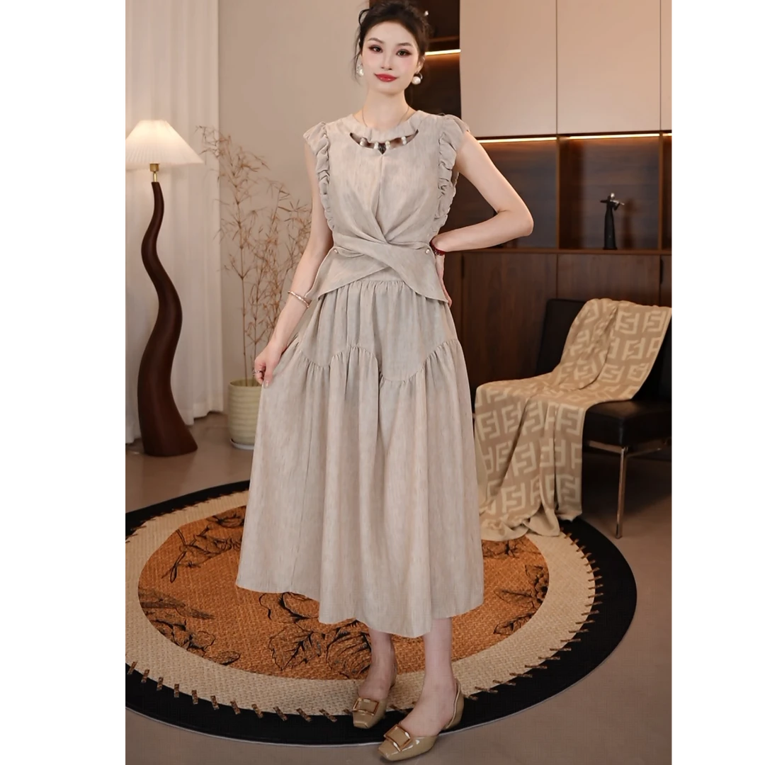 【娅姐】【两件套】夏季新款精致修身掐腰显瘦连衣裙套装D2948