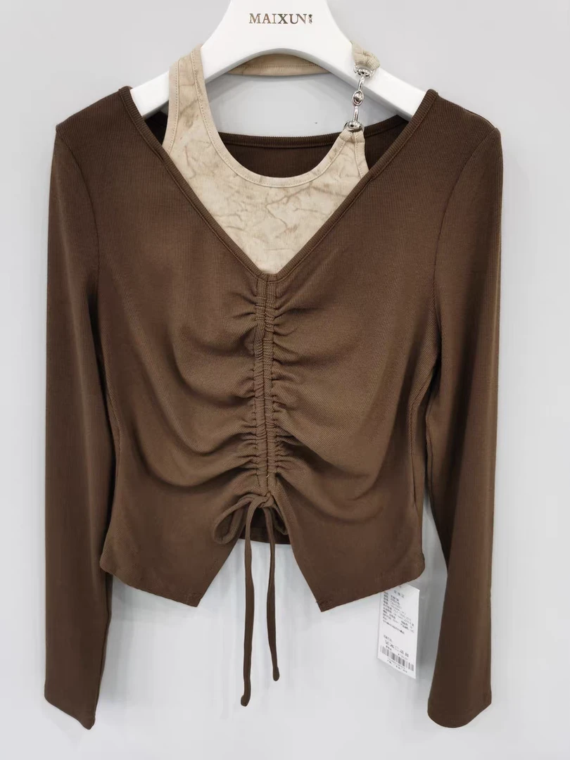 麦寻女装2024秋款TXLHQ001官方旗舰女设计款长袖T恤时尚个性百搭