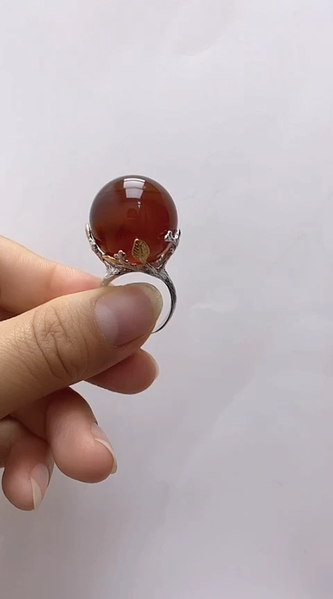 【闪购商品】琥珀裸石银S925镶嵌琥珀戒指