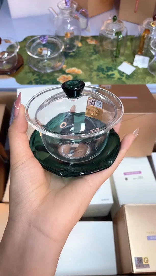 禾器/禅语盖碗/墨绿