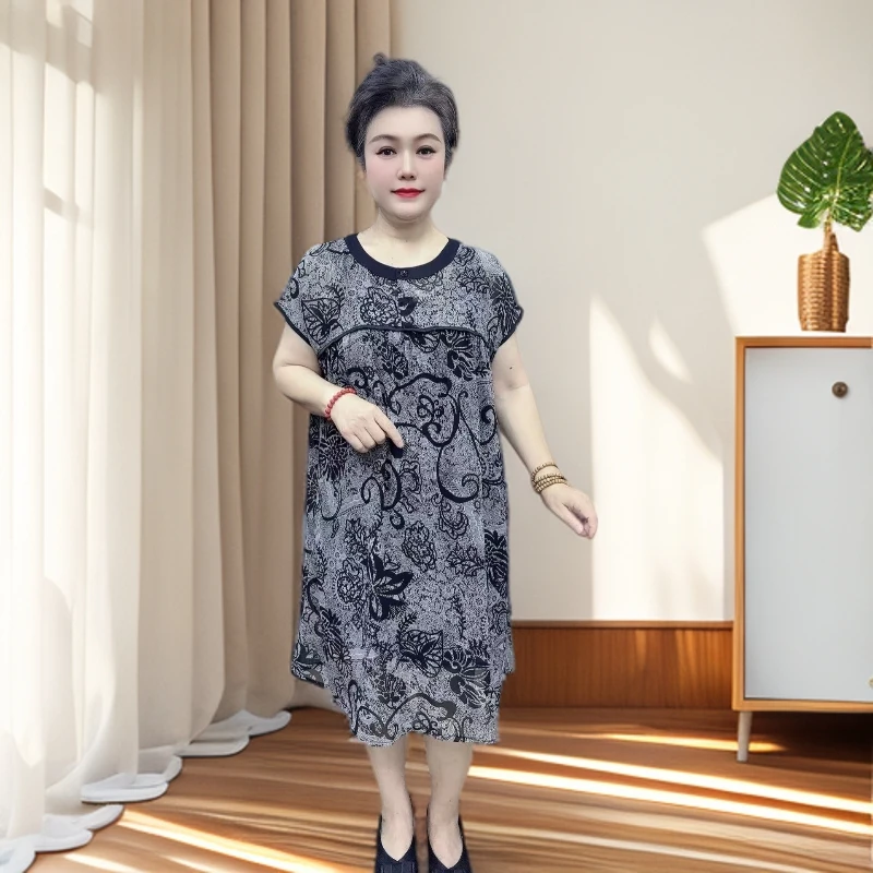 夏季连衣裙圆领显瘦宽松连衣裙气质时尚中长款A型裙