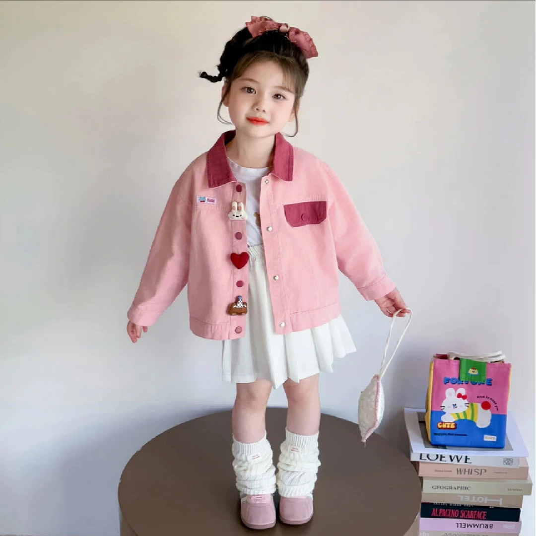 休闲春季女童卡通动漫秋季普通外套单排扣童装撞色春秋春款洋气