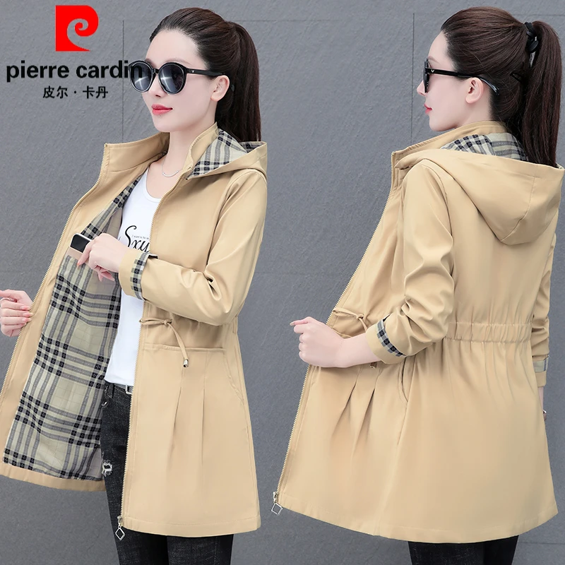 皮尔卡丹2025时尚洋气百搭外套女士春秋季新款中长款连帽可拆上衣