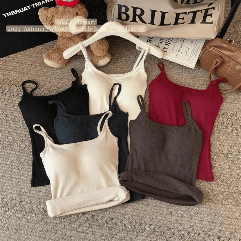 【秋冬高质量版】优越外扩bra磨毛加厚内搭纯欲打底吊带背心中长款