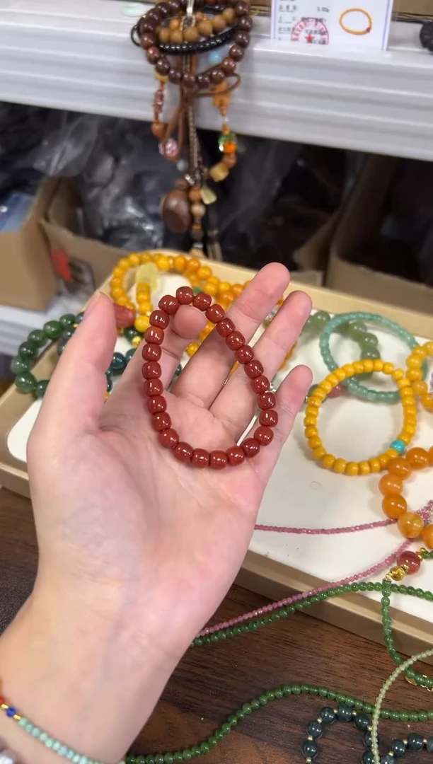 玛瑙/玉髓颈饰未镶嵌柿子红玛瑙桶珠手串[1297]