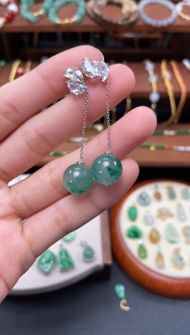 【闪购商品】石英质玉耳饰银S925镶嵌2个  JK535