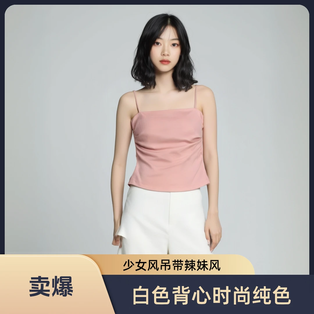 白色通勤少女风背心外穿性感风法式吊带无袖打底时尚纯色辣妹风
