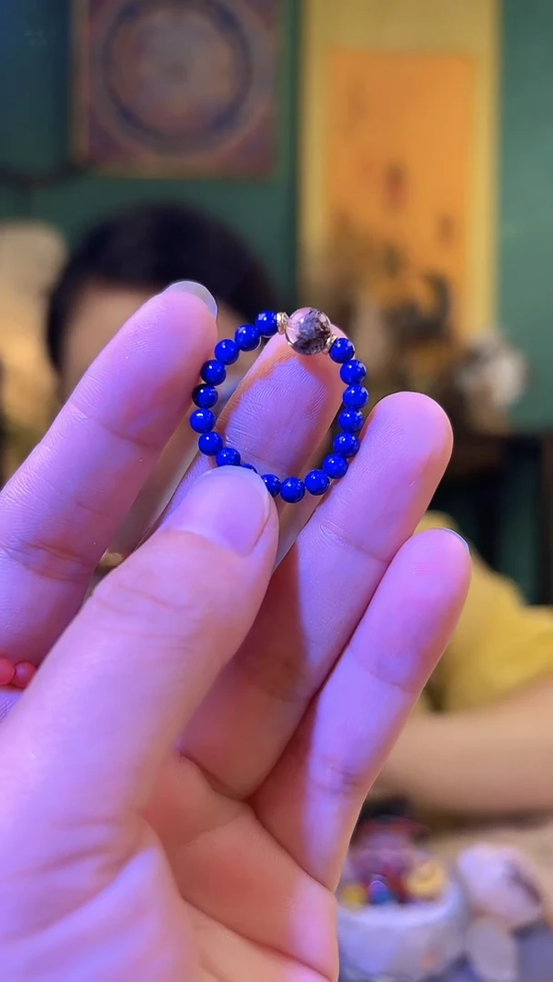 青金石银S925镶嵌戒指青金石绿幽灵戒指