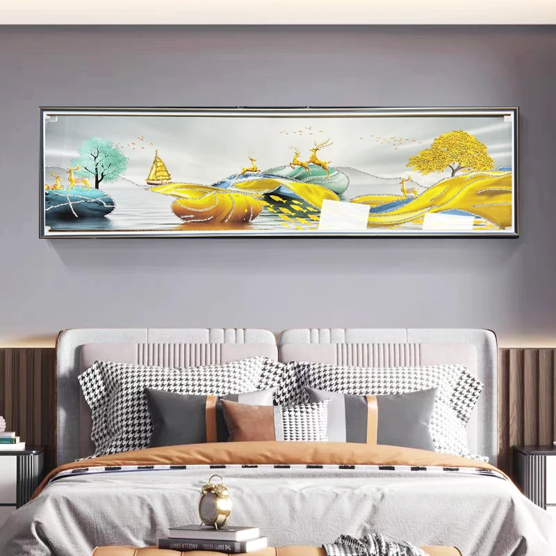 Q109麋鹿床头纯手工实物钢化玻璃装裱治愈简约时尚现代装饰画