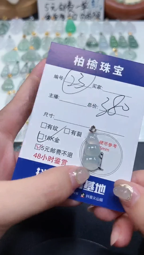 翡翠18K金镶嵌颈饰莹23豆子