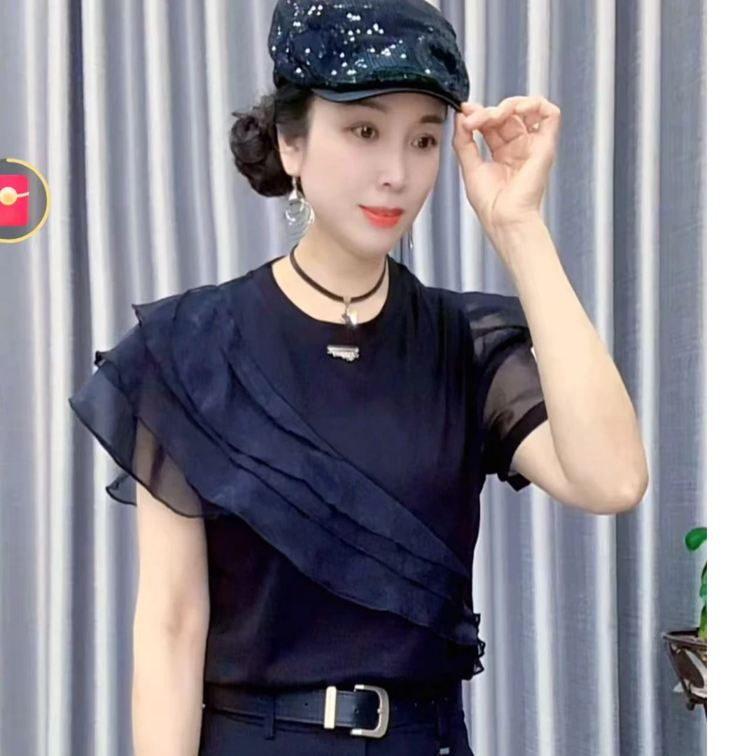 【懂你吴姐】8816鑫鑫木耳边短袖上衣