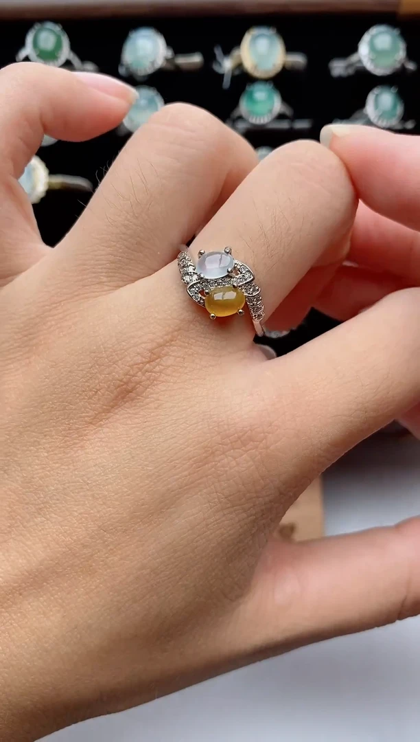 银S925镶嵌戒指翡翠天然翡翠