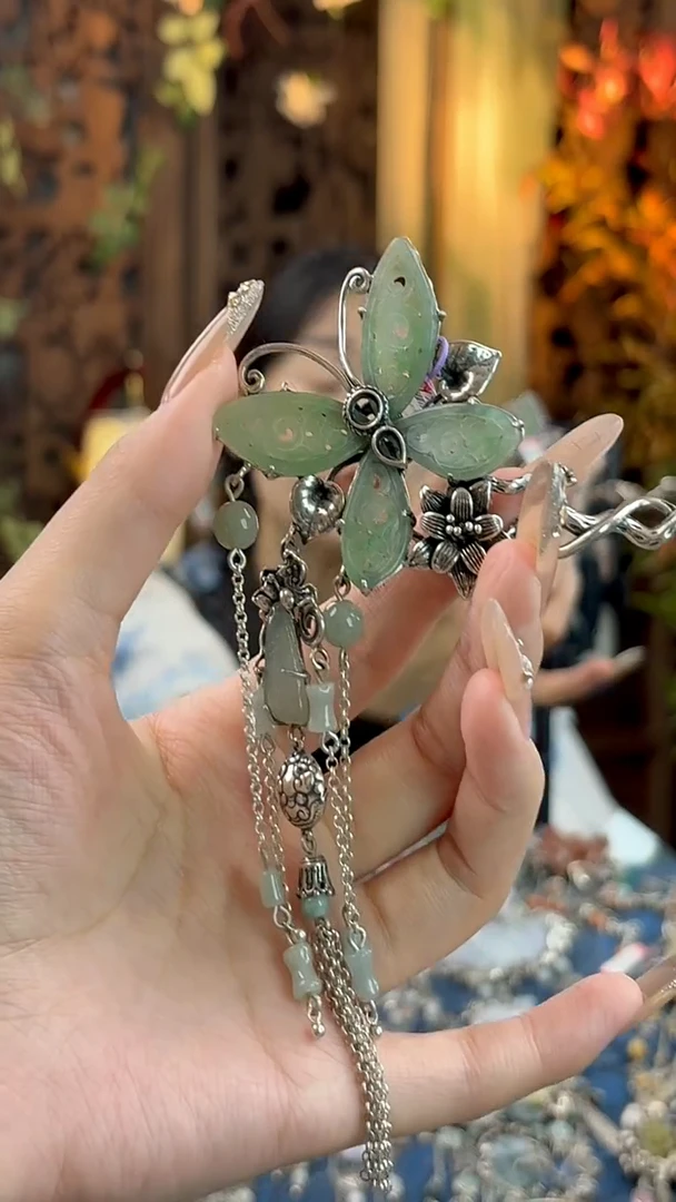 银S925镶嵌摆件翡翠发簪