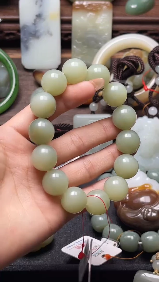 手串未镶嵌和田玉卡16若羌黄口圆珠810035