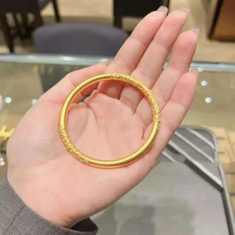 足银手镯 卷草纹手镯（金银铸） 古法磨砂 足银手镯 足银999