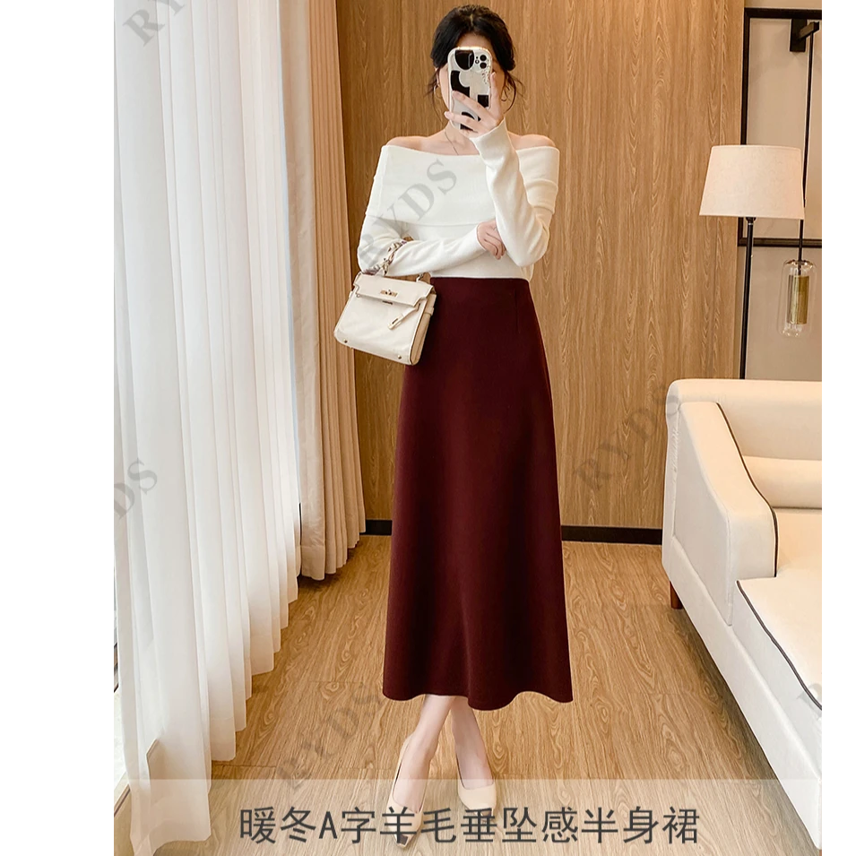 绵羊毛醋酸混纺气质百搭显瘦中长款A字半身裙