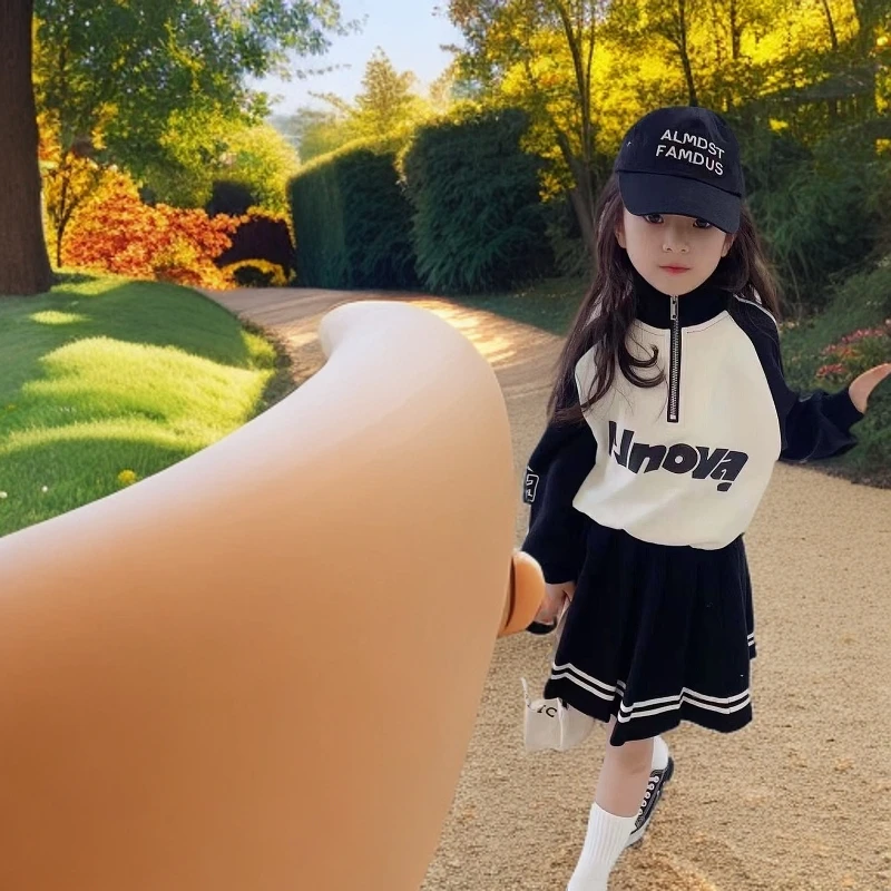 常规长袖+裙子秋季女套装韩版卫衣百褶裙套装女童童装S1022