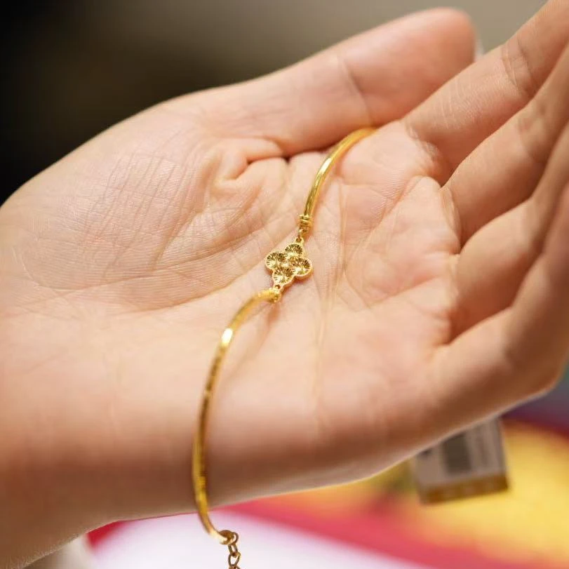 【巧玲专属】足金999碎冰冰四叶草半镯手链 经典时尚百搭 6.25