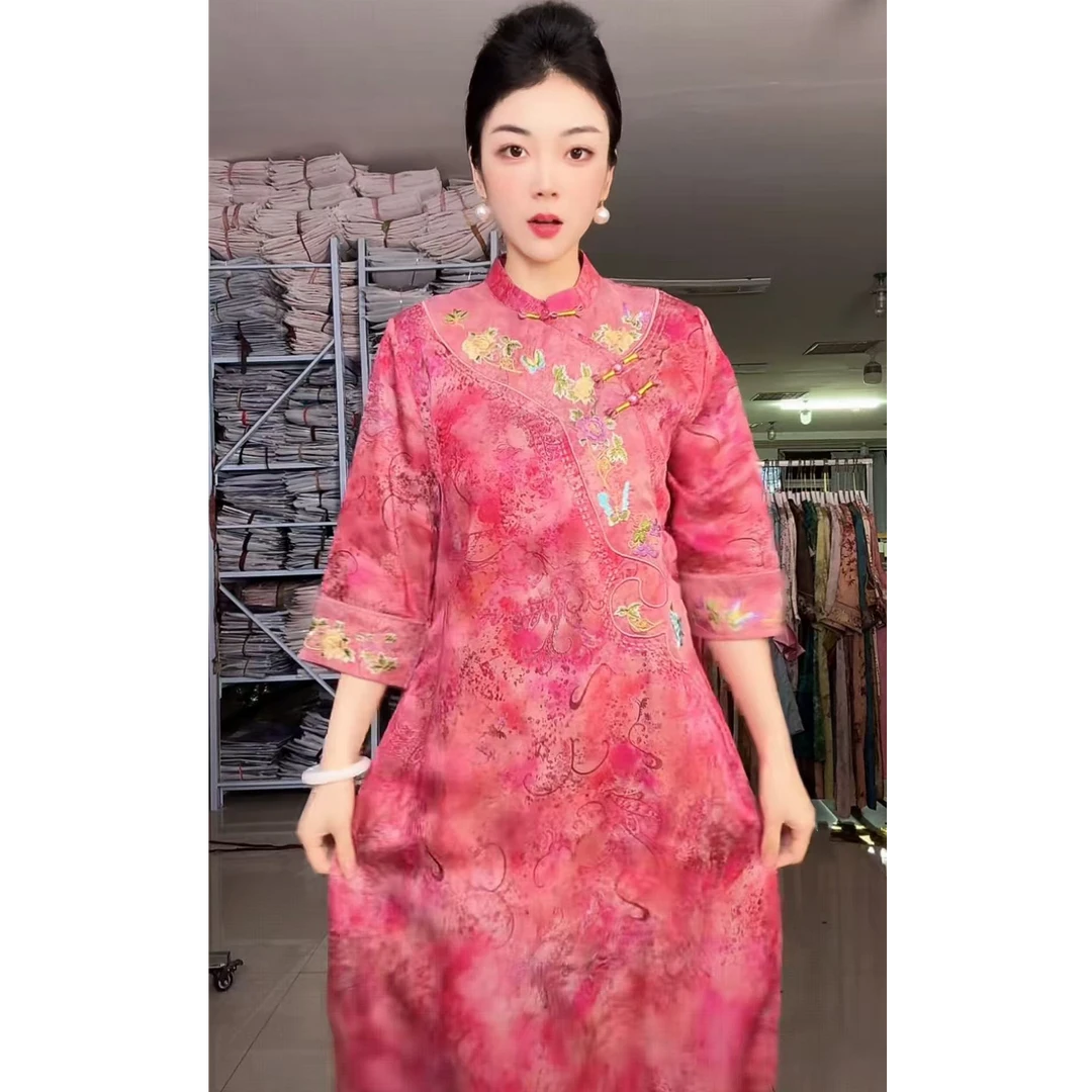 0107-常熟新中式早秋新款复古中国风连衣裙