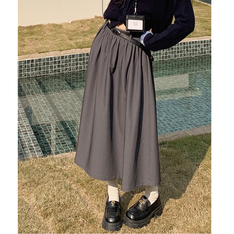 【吵吵家】学院风灰色半身裙送腰带设计感44432