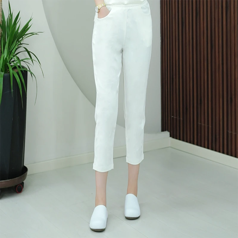 人棉九分烟管裤高腰高弹高包容超薄全松紧腰大码夏季休闲裤子女潮