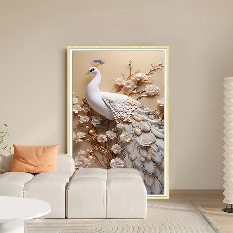 简约客厅餐厅走廊玄关过道沙发背景墙创意挂画白孔雀80120