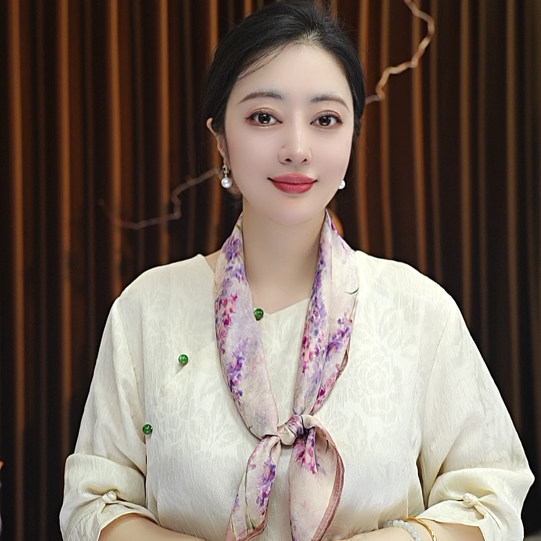 【薰衣草】70*70浣溪沙女士丝巾围巾百搭双面定位花国风气质夏季